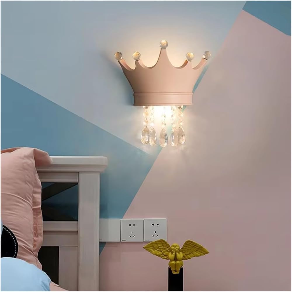 Conservation Wall Light Lamps Crystal Crown Wall Lamp Modern Children's Bedroom Princess Room Decor Night Lights Wall Light(Gold)/Pink