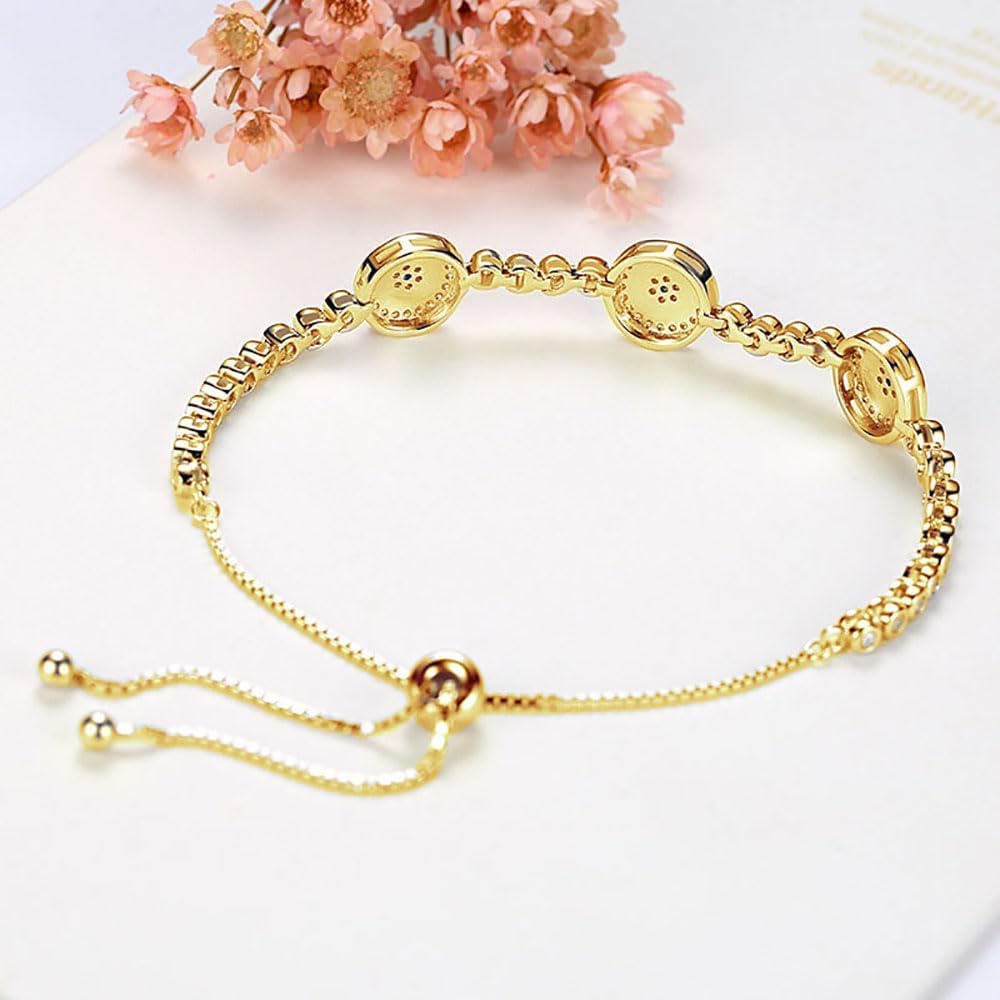 Elegant 14K Gold Evil Eye Moissanite Bracelet for Women,Turkish Style Triple Sapphire and Moissanite Devil's Eye Adjustable Bracelet,Exquisite Lucky Jewelry Gift