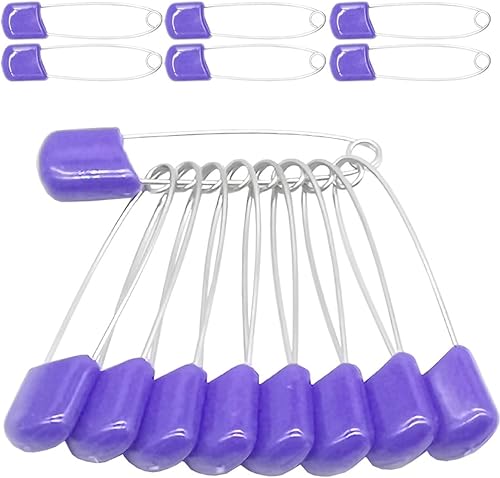 50Pcs 2.2" Plastic Head Safety Pin Nappy Cloth Diaper Safety Pins with Safe Locking Closures (Purple)