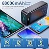 PDBEST PowerBank 60000mAh Fast Charging, Huge Capacity Portable Charger 22.5W with USB-C, 4 Outputs & 3 Inputs Battery Pack LED Display Compatible with iPhon Android etc Black