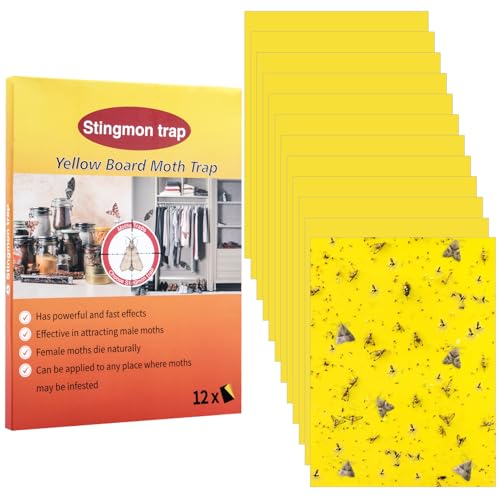 Stingmon Trap Antipolillas | 12Pcs Degradable Trampas Polillas Alimentos | Atrapa Polillas | Trampa Polillas Alimentos | Antipolillas para Ropa Armario, Fácil de Remover Sin Dejar Rastros