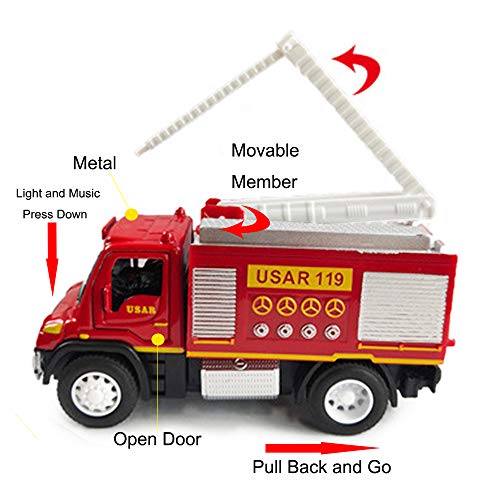 Gilumza 3 Pk Fire Trucks Toy, Friction Powered Pull Back Vehicles Toys Car Fire Engine With Water Gun Sirens And Extending Ladder, Toy Firetruck For Boys Girls Party Favors Gifts #TOP3