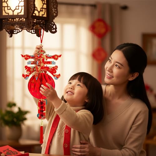 Image of 2PCS Chinese Lanterns Chinese New Year Red Paper Lanterns Chinese Hanging Ornament Festival Lanterns for Spring Festival Decoration (Chun Character)-