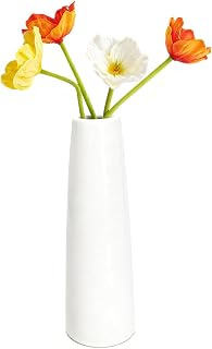 16CM White Tall Conic Ceramic Flower Vase Taper Vase Table Top Small Narrow Neck Vases for Home Wedding Table Bedroom Living Room Office Desk(Flowers not Included)