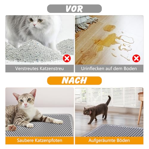 Katzenklo Matte, 60 x 40cm Katzenstreu Matte Doppellagig Katzenmatte Katzenklo rutschfest Matte Katzenklo Unterleger für Toilette Wohnzimmer (Grau)