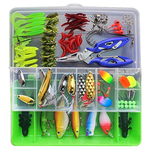 Smartfishing 101PCS Fishing Lure Kit Lots Tackle Box Crankbaits, Spoons, Poppers, Fishing Hooks, Topwater Lures, Worms for Trout Bass Salmon