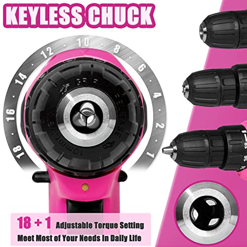 ThinkLearn Pink Drill Set for Women, 137 Piece Hand and Power Tool Set with 12V Cordless Drill, Home Tool Kit for DIY, Necessities for Daily Decoration and Maintenance, As a Creative Gift for Ladies - Thumbnail 3