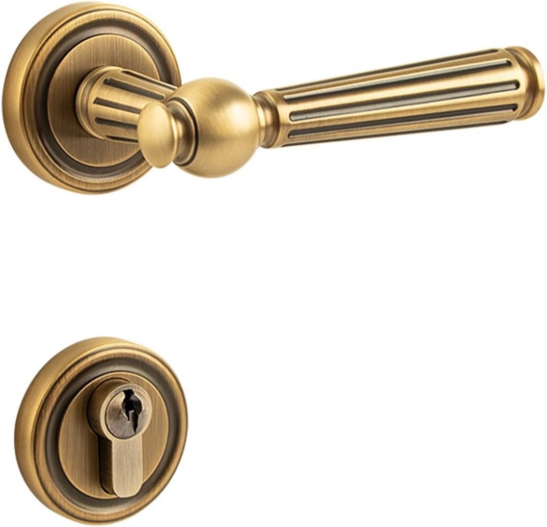 Indoor Split American-Style All-Copper Door Lock Retro Bedroom Silent Wooden Door Lock Pure Copper Magnetic Door Handle(French Bronze Brushed Magnetic)