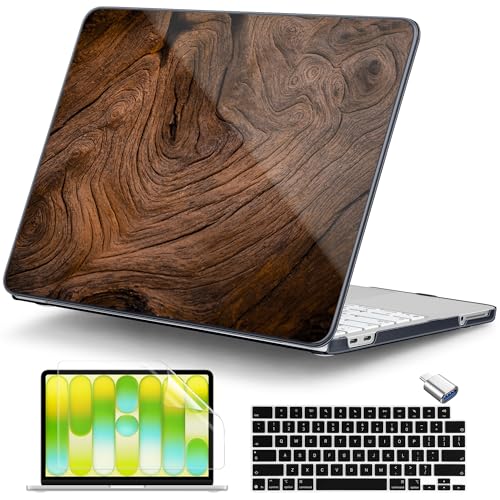 Coque MacBook Neo 13 2026 A3404 rigide en plastique effet grain de bois avec protège-clavier