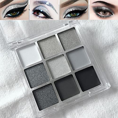 Meicoly Black Smokey Eye Shadow Palette, Eye Black Makeup,9 Colors Gray Silver Matte Glitter Eyeshadow Palette, Pressed Shimmer Pigmented Halloween Nake Eye Shadow Sombras De Ojos Profesional #TOP3