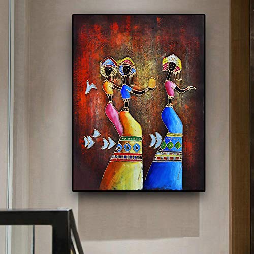 Peinture abstraite femme africaine sur toile de coton premium sans cadre 70x100 cm