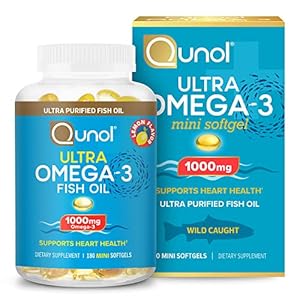 Fish Oil Mini Softgels, Qunol 1000mg Omega 3 EPA + DHA, Ultra Pure Supplements, Heart Health Support, Lemon Flavor, Easy…
