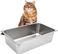 Vista 11 de Kichwit Caja de arena de acero inoxidable para gatos mayores, gatos artríticos, gatitos pequeños, bandeja de arena para hámsteres y conejos