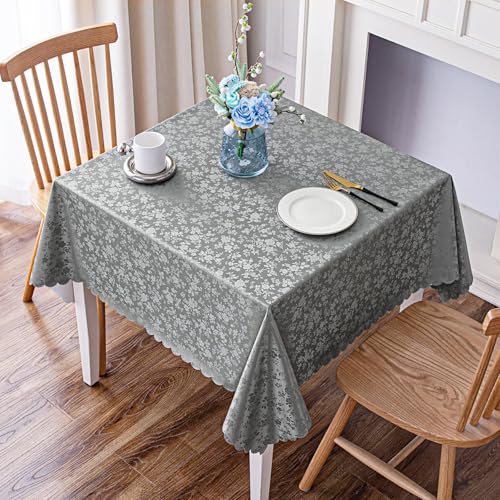 Image of Smiry Square Table Cloth, Waterproof Heavy Duty Vinyl Tablecloths, Wipeable Washable Table Cover for Kitchen and Dining Room (Grey, 70 inch X 70 inch)