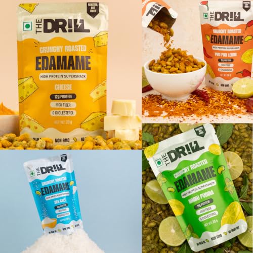 Image of The Drill Roasted Edamame Beans Assorted Flavours | High Protein Snack | 30g x 6 Packs | 70g Protein | Roasted Not Fried