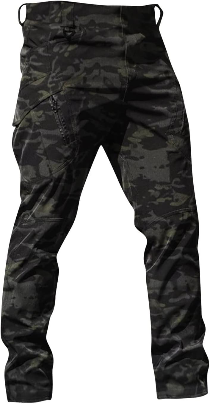 Cargo Pants for Men Multi Pocket Athletic Trousers Military Fan Elastic Waistband Casual Overalls Hiking Pants