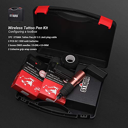 Stigma Tattoo Kit Rotary Tattoo Machine Pen 2 Battery 20 Pcs Cartridges 2 Tattoo Grip Cohesive Bandage With Case Em125Kitprb20-8-Us #TOP6