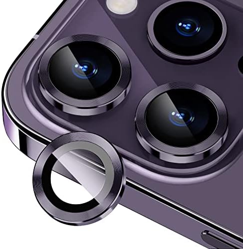 Xfilm Camera Lens Protector for iPhone 14 Pro/iPhone 14 Pro Max, Strong Adsorption 9H Hardness Tempered Glass Camera Screen Protector Individual Metal Ring Cover, Case Friendly (Deep Purple)