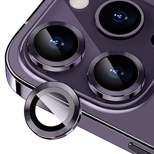 Xfilm Camera Lens Protector For Iphone 14 Pro/Iphone 14 Pro Max, Strong Adsorption 9H Hardness Tempered Glass Camera Screen Protector Individual Metal Ring Cover, Case Friendly (Deep Purple) #TOP27