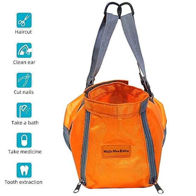 Cinf Cat Nail Clipping Cleaning Grooming Restraint Bag No Scratching Biting for Bathing Nail Trimming Injecting Examining(Orange,M)-tQ2N9HML