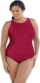FreAire Krinkle Chlorine Resistant Berry Plus Size High Neck One Piece Swimsuit Size 24W
