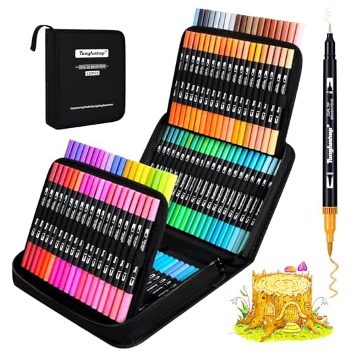 Tongfushop Rotuladores Lettering, 120 Colores Rotuladores Punta Pincel, Rotuladores Doble Punta Fina, Rotuladores Acuarelables Profesionales para Niños y Adultos Dibujo, Caligrafía, Bullet Journa
