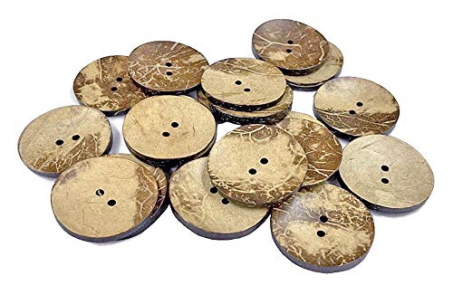 AMORNPHAN 20 PCS 1.5 Inch 40mm Brown Thick Natural Wooden Large Coconut Shell Buttons 2 Holes for Crafts DIY Clothing Sewing (40mm 20pcs)