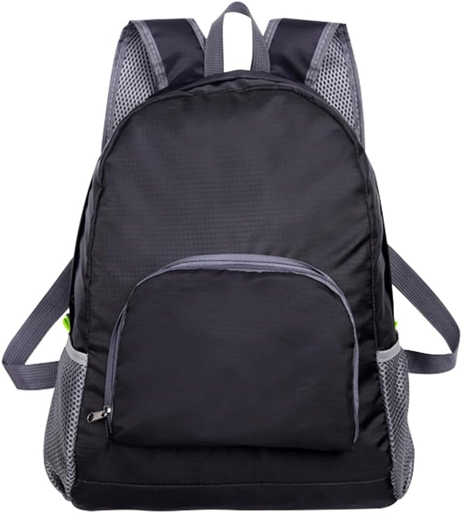 FNSIGHD Black Lightweight Backpack, Versatile Packable Durable Foldaway Backpack, Waterproof Small Rucksack, Ultralight Practical Back Pack, for Outdoor Hiking Walking Camping Biking Fishing