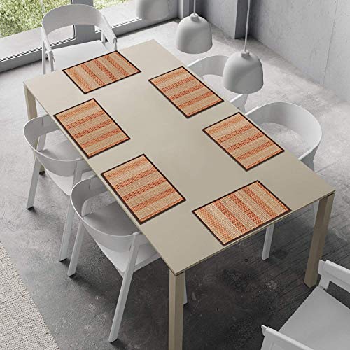 Image of HOKIPO Bamboo Table Mats for Dining Table, Set of 6 Wooden Placemats, 45x30 cm, Orange (AR2817-D6)