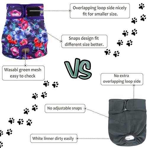 Image of Washable Female Dog Diapers (5 Pack) - Doggie Reusable Small Medium Large Dog Diapers for Doggy Puppy Female in Period - Highly Absorbent Dog Heat Panties,S Plus,Rose