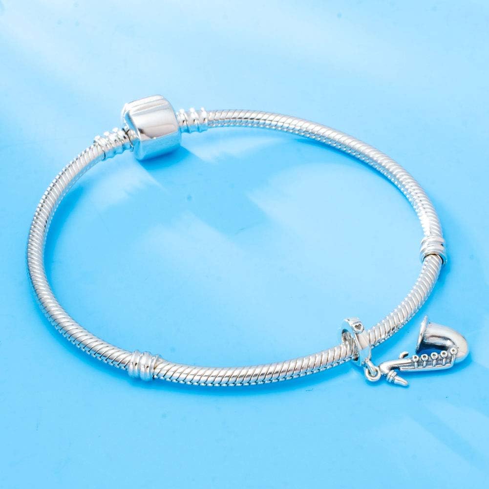 Love Music Saxophone Charms 925 Sterling Silver Music Dangle Charms Fits Pandora 3mm Snake Chain Bracelet - Image 4