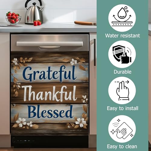 Image of Vintage Wood Board Dishwasher Magnets Decorative Cover,Farmhouse Waterproof Magnetic Dishwasher Cover Panel,Refrigerator Magnet Cover for Kitchen Home Decor 23x26 Inch