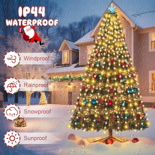 Gcstnn Lichterkette Weihnachtsbaum, 2M 400er LED Christbaumbeleuchtung mit Ring und 16 Girlanden, Timer, Wasserdicht für 1.5-2.5M Tannenbaum Weihnachtsdeko Außen Innen, Warmweiß