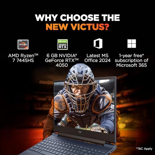 Image of HP Victus, AMD Ryzen 7 7445HS, 6GB RTX 4050, 16GB DDR5(Upgradeable) 512GB SSD, 144Hz, IPS, 300nits, FHD, 15.6'' /39.6cm, Win11, M365* Office24, Blue, 2.29kg, fb3130AX, Backlit, DTS Audio, Gaming Laptop