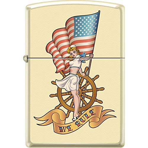 Zippo Pinup Nautical Flag Cream Matte Windproof Pocket Lighter