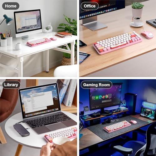 Image of FOPETT Wireless Keyboard and Mouse Cute Mouse and Keyboard 2.4G Wireless Keyboards with Colorful 68 Keys Typewriter Retro Round Keycap for PC, Laptop,Tablet,Computer Windows - Pink Colorful