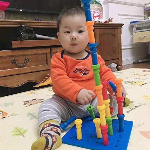 Vipamz Peg Board Set Toys-Montessori Occupational Therapy Fine Motor Skills Toy, Suitable For Toddlers And Preschoolers Over 3+ Year Old. 25 Tall-Stacker Pegs Rubber 8" Pegboard #TOP6