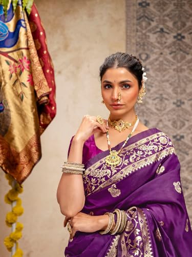 Image of SIRIL Women's Paithani jacquard Silk Saree |Chandrakor Paithani jacquard Saree With Unstitched Blouse Piece