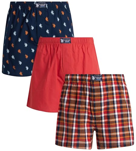 U.S. Polo Assn. Mens Boxer Shorts - 3 Piece - Relaxed Fit Classic Boxers - Breathable Cotton Woven Boxers for Men (S-XL)