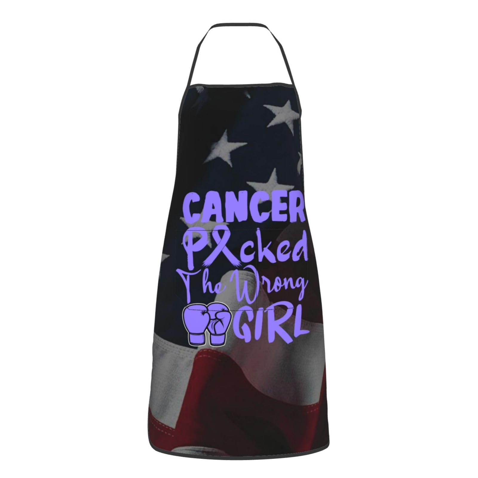 nopicsn Cancer Picked The Wrong Girl Stomach Cancer Apron for cooking with Pockets Women Men Kitchen Chef Funny Aprons