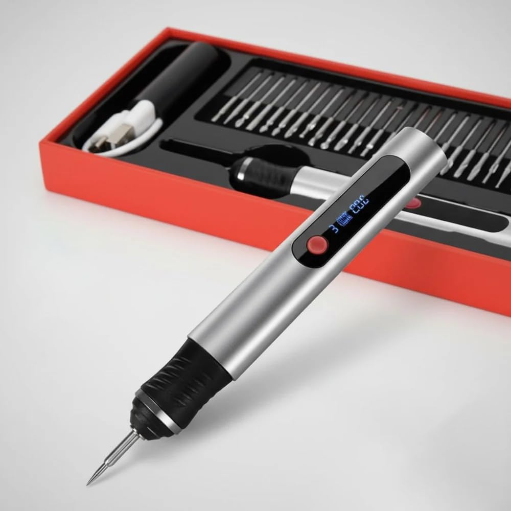 WerkStift PRO Ultimativer kabelloser tragbarer Gravierstift für Künstler, Heimwerker - über 50 Oberflächen gravierbar, anfängerfreundlich, wiederaufladbar, 30 Bits inklusive