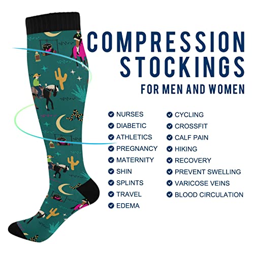 Wusikd Cowboys Horses Compression Socks for Women and Men Circulation Star Cactus Long Socks for Athletic Running 14