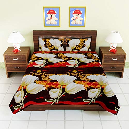 Vaastu Furnishings Prime Collection 144 TC Polycotton 3D Printed Double Bedsheet with 2 Pillow Covers (Multicolour, Size 87 x 87 Inch) - Coca Cola with White Flower 3D2