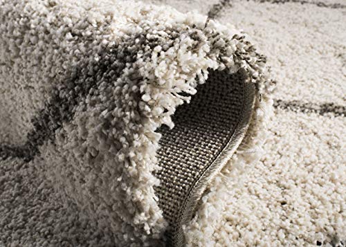 Safavieh Hudson Shag Collection 2'3" X 14' Ivory/Grey Sgh281A Modern Diamond Trellis Non-Shedding Living Room Bedroom Dining Room Entryway Plush 2-Inch Thick Runner Rug #TOP6