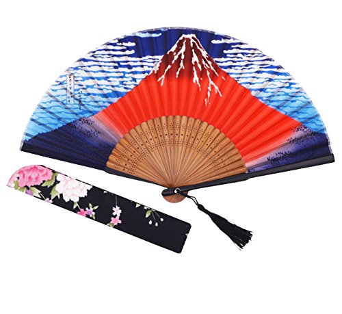 Amajiji Japanese Traditional Retro Craft Handhelp Folding Fan,Portable Women Bamboo Hand Fan,8.66