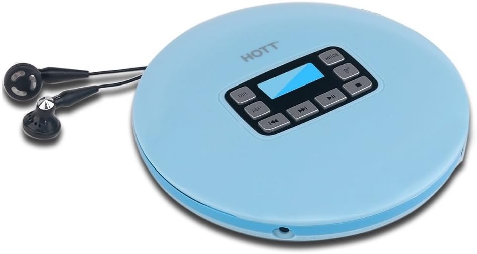 Portable Compact CD Player with LCD Display, HOTT CD611 Personal Compact Disc Player with Stereo Earbuds and Power Adapter, Electronic Skip Protection Anti-Shock Function - Baby Blue