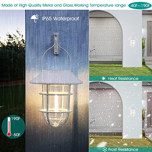 Upgraded Solar Outdoor Lights, Hanging Wireless Solar Lantern, Waterproof Solar Lights With Wall Mount Kit For Garden Patio Porch Fence Decor 2 Pack #TOP4