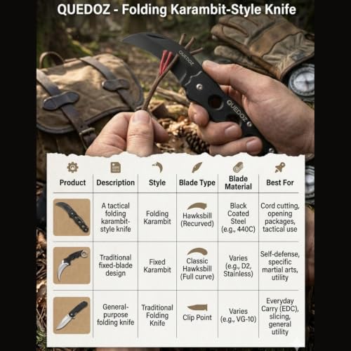 Image of Portable Folding Pocket Tool with Carabiner Clip, Compact Outdoor Utility Cutter for Camping, Hiking & Everyday Use