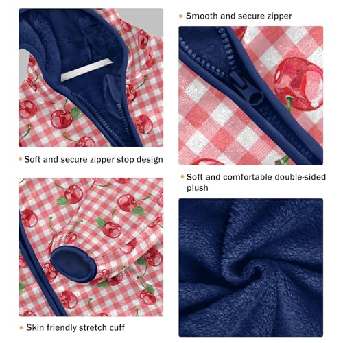 Cherry Buffalo Plaid Boys Fleece Coat,Children's Zip-Up Hoodie Jacket,Baby Warm Fashion Outerwear 3-10T,A1134023