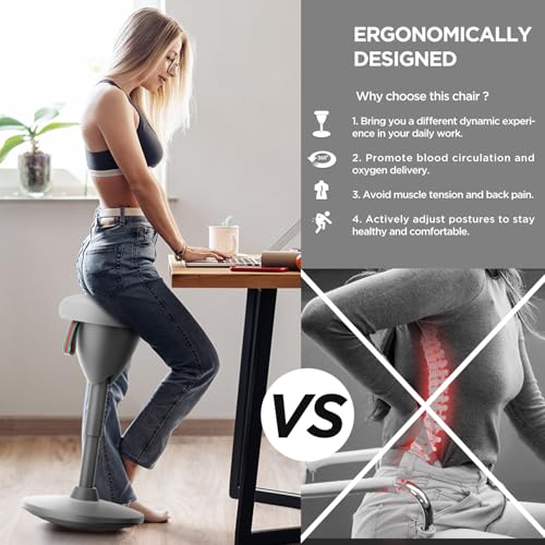 Image of Adjustable Standing Desk Chair, Ergonomic Wobble Stool Standing Desk Stool, Encourage Good Posture, Height Adjustable Stool 19-30 inch, Non-Slip Base, Active Chairs for Adults